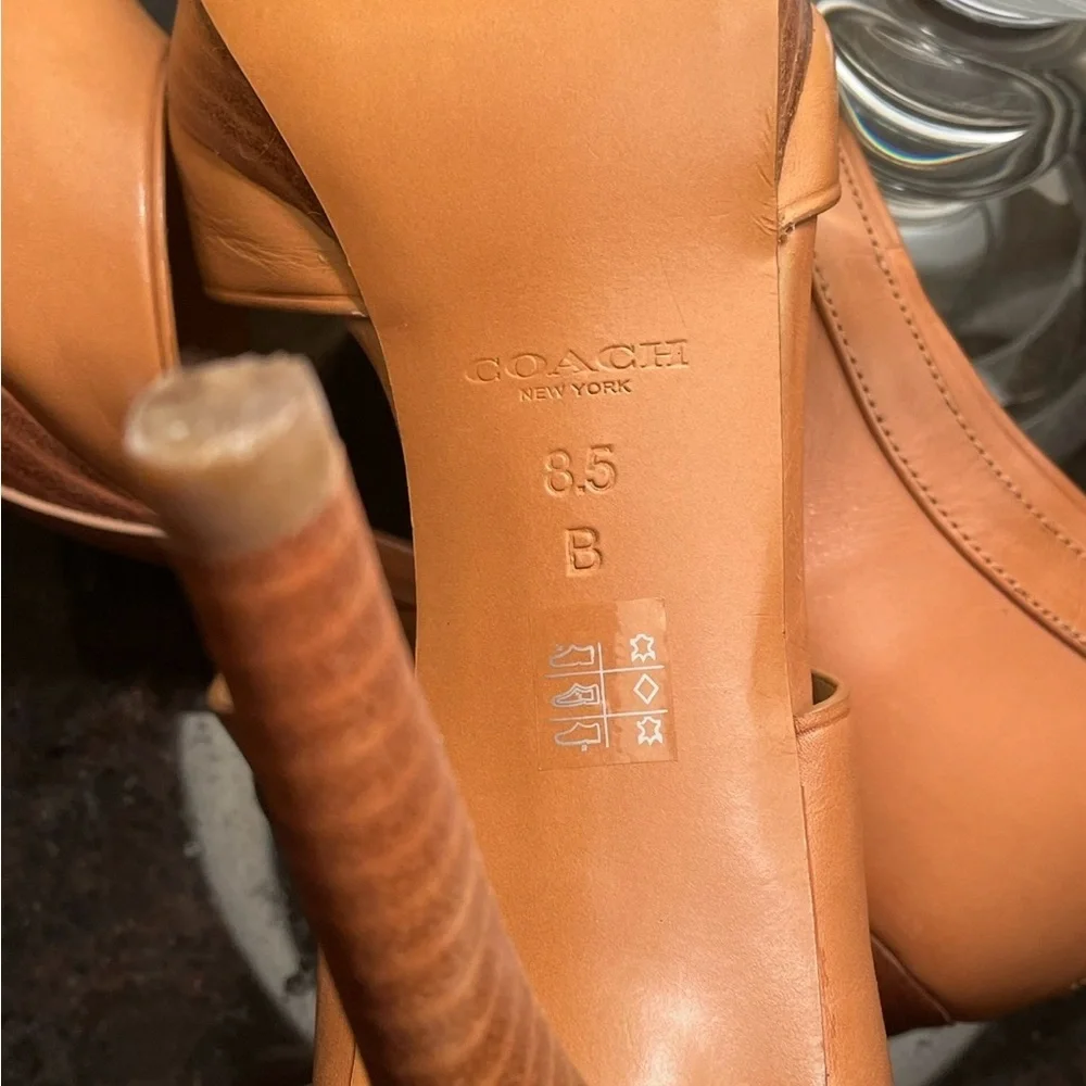 COACH Wexwood Tan Stiletto Heels Open Toe Sandals Size 8.5 - Picture 7 of 8